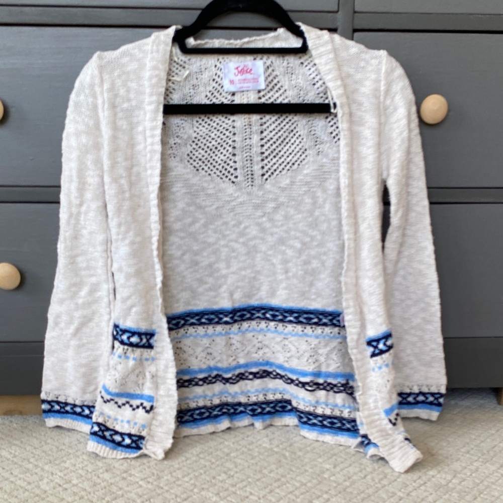 Justice Cream and Blue Patterned Cardigan
